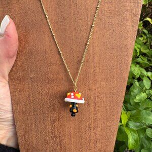 Mushroom Necklace Glass Painted Festivals Black Red Yellow White NEW